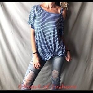 One Shoulder Striped Relaxed Loose Front Knit Top